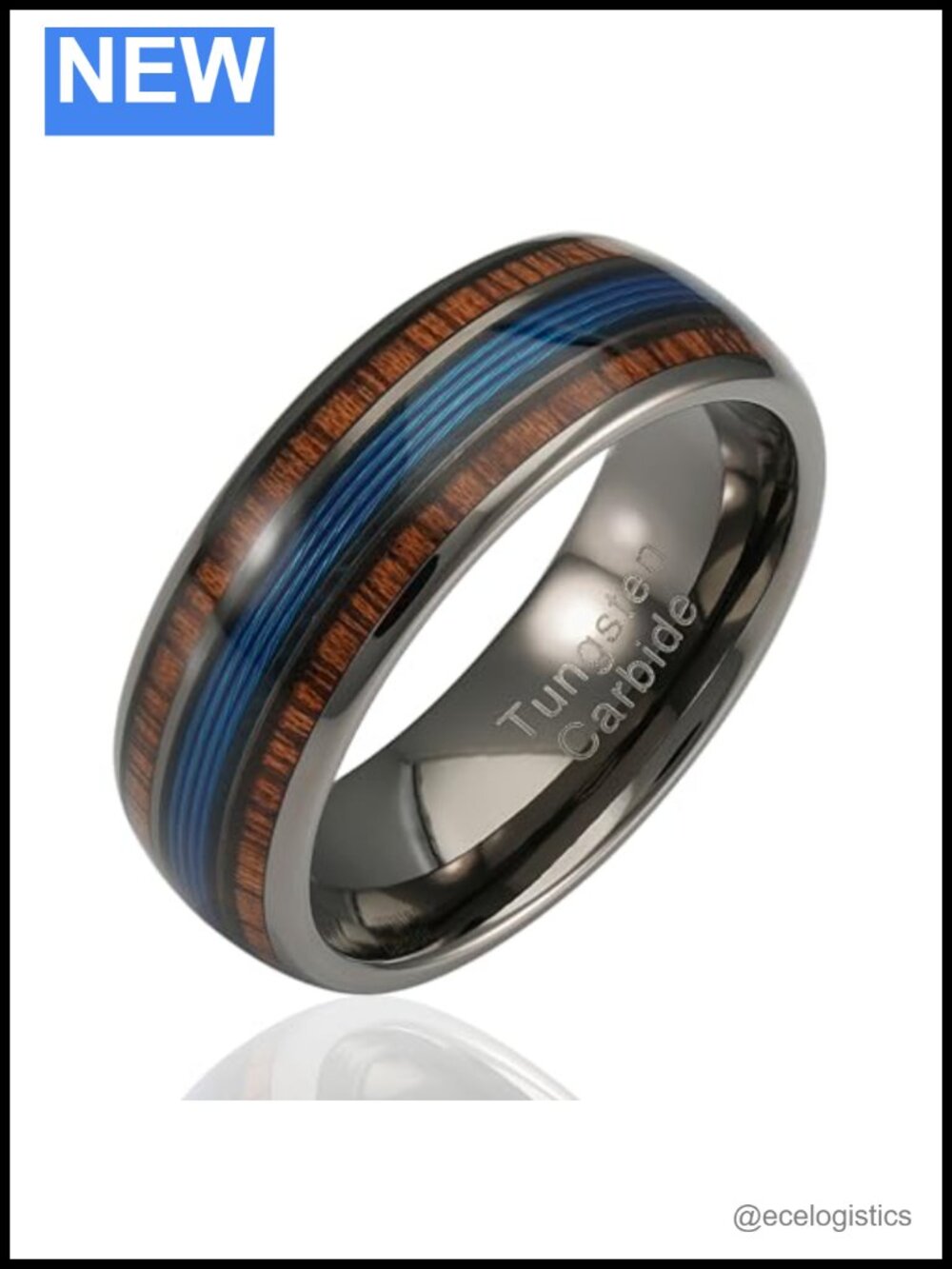 Tungsten Men's Wedding Band, Koa Wood Inlay, Personalized Engraving